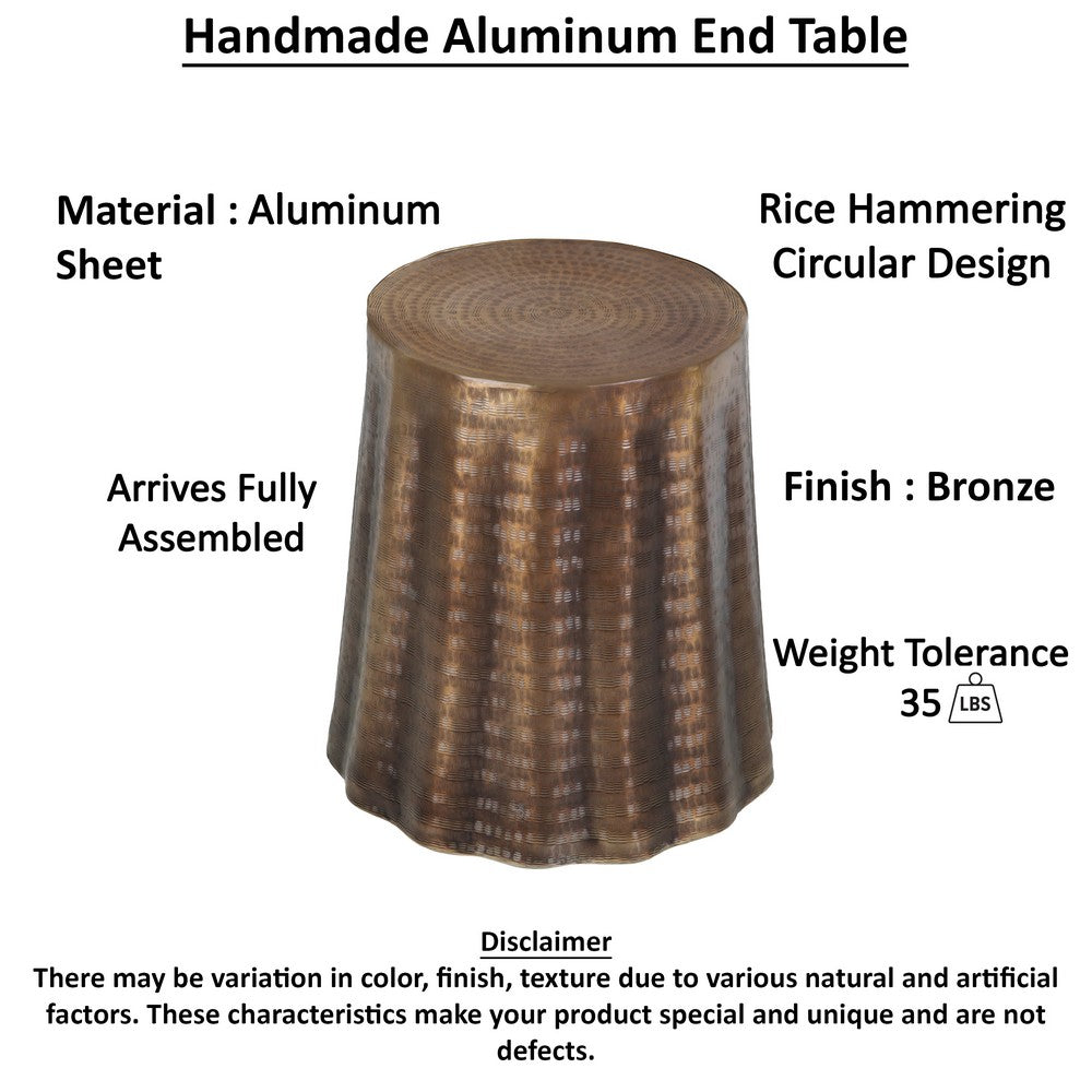 The Urban Port Liora 19" Side End Table | Handcrafted Bronze-Finish Aluminum | Hammered Round Design