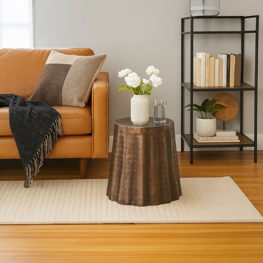 The Urban Port Liora 19" Side End Table | Handcrafted Bronze-Finish Aluminum | Hammered Round Design