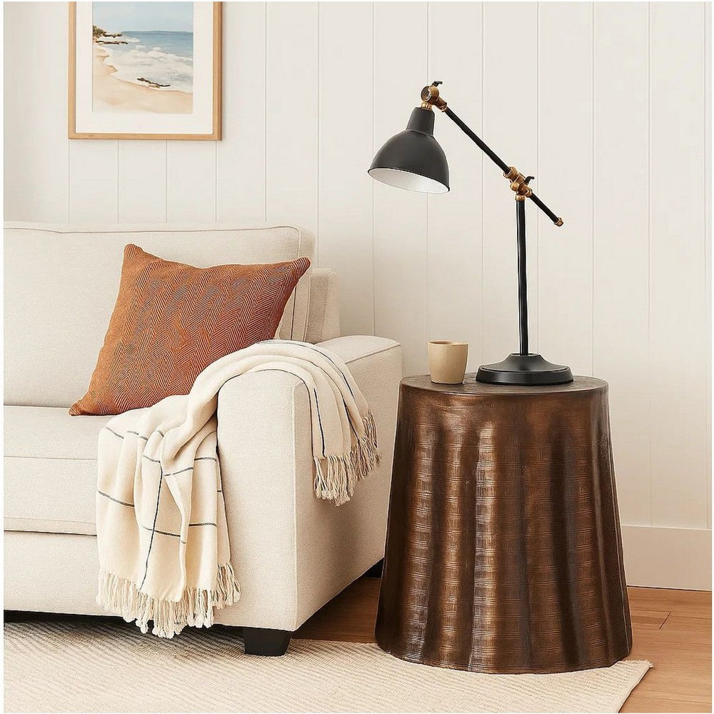The Urban Port Liora 19" Side End Table | Handcrafted Bronze-Finish Aluminum | Hammered Round Design