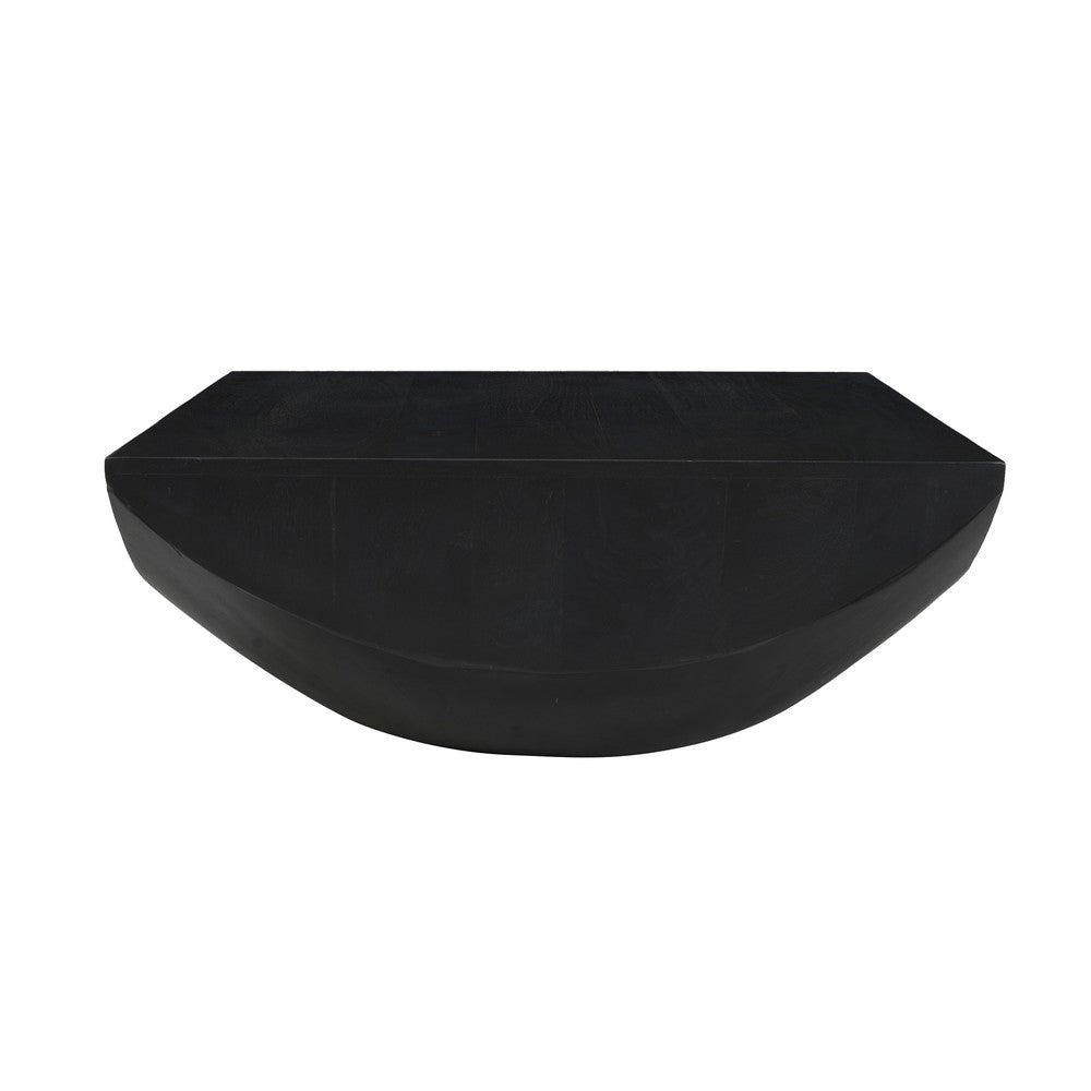 The Urban Port Joanie Coffee Table | 36" Square Top | Handcrafted Matte Black Mango Wood | Rounded Drum Base