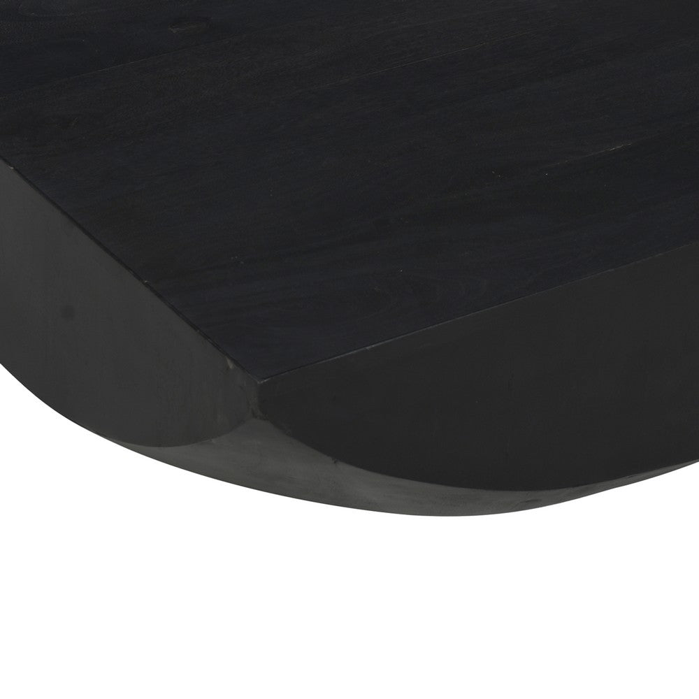 The Urban Port Joanie Coffee Table | 36" Square Top | Handcrafted Matte Black Mango Wood | Rounded Drum Base