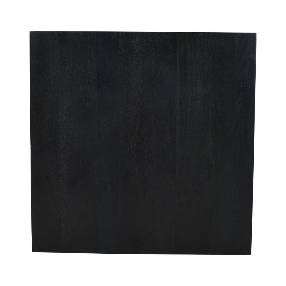The Urban Port Joanie Coffee Table | 36" Square Top | Handcrafted Matte Black Mango Wood | Rounded Drum Base