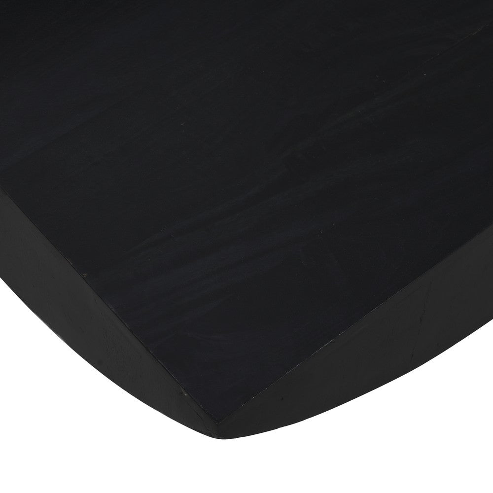 The Urban Port Joanie Coffee Table | 36" Square Top | Handcrafted Matte Black Mango Wood | Rounded Drum Base