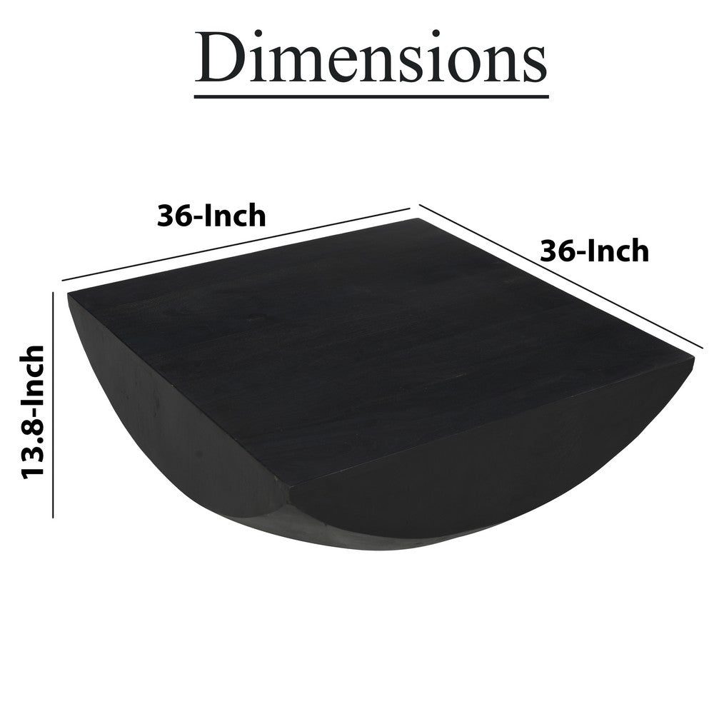 The Urban Port Joanie Coffee Table | 36" Square Top | Handcrafted Matte Black Mango Wood | Rounded Drum Base