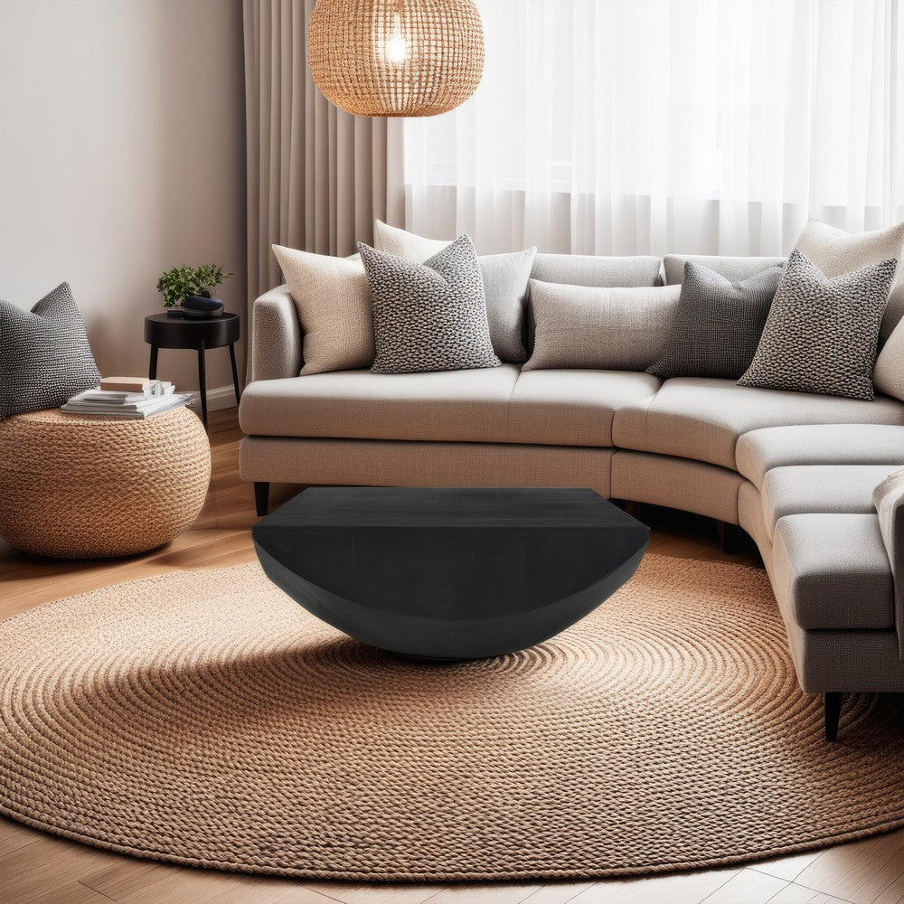 The Urban Port Joanie Coffee Table | 36" Square Top | Handcrafted Matte Black Mango Wood | Rounded Drum Base