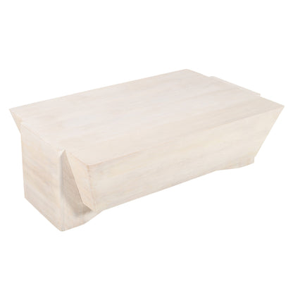 The Urban Port Joanie Coffee Table | 45" Rectangular Biscotti White Handcrafted Mango Wood | Solid Asymmetric Base