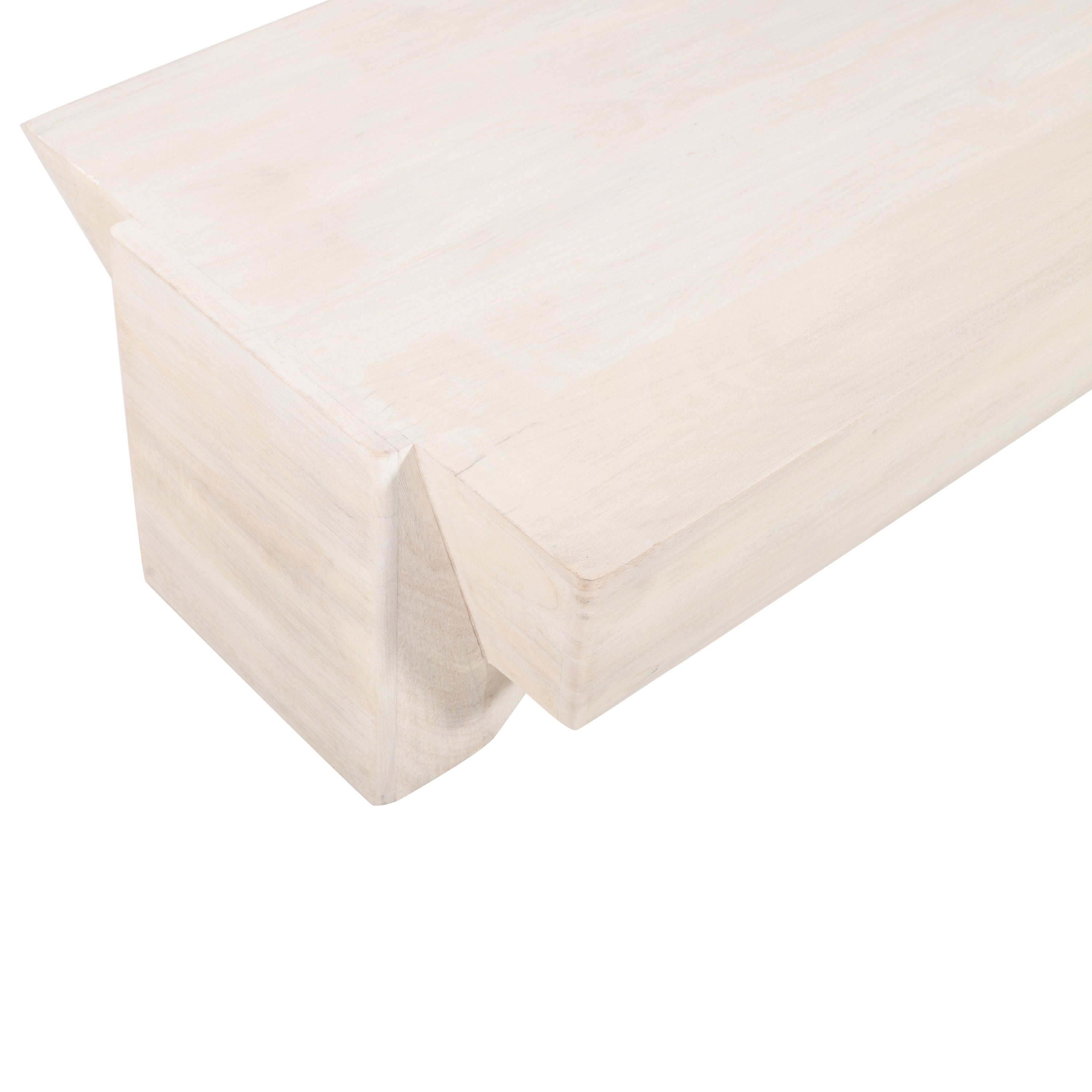 The Urban Port Joanie Coffee Table | 45" Rectangular Biscotti White Handcrafted Mango Wood | Solid Asymmetric Base