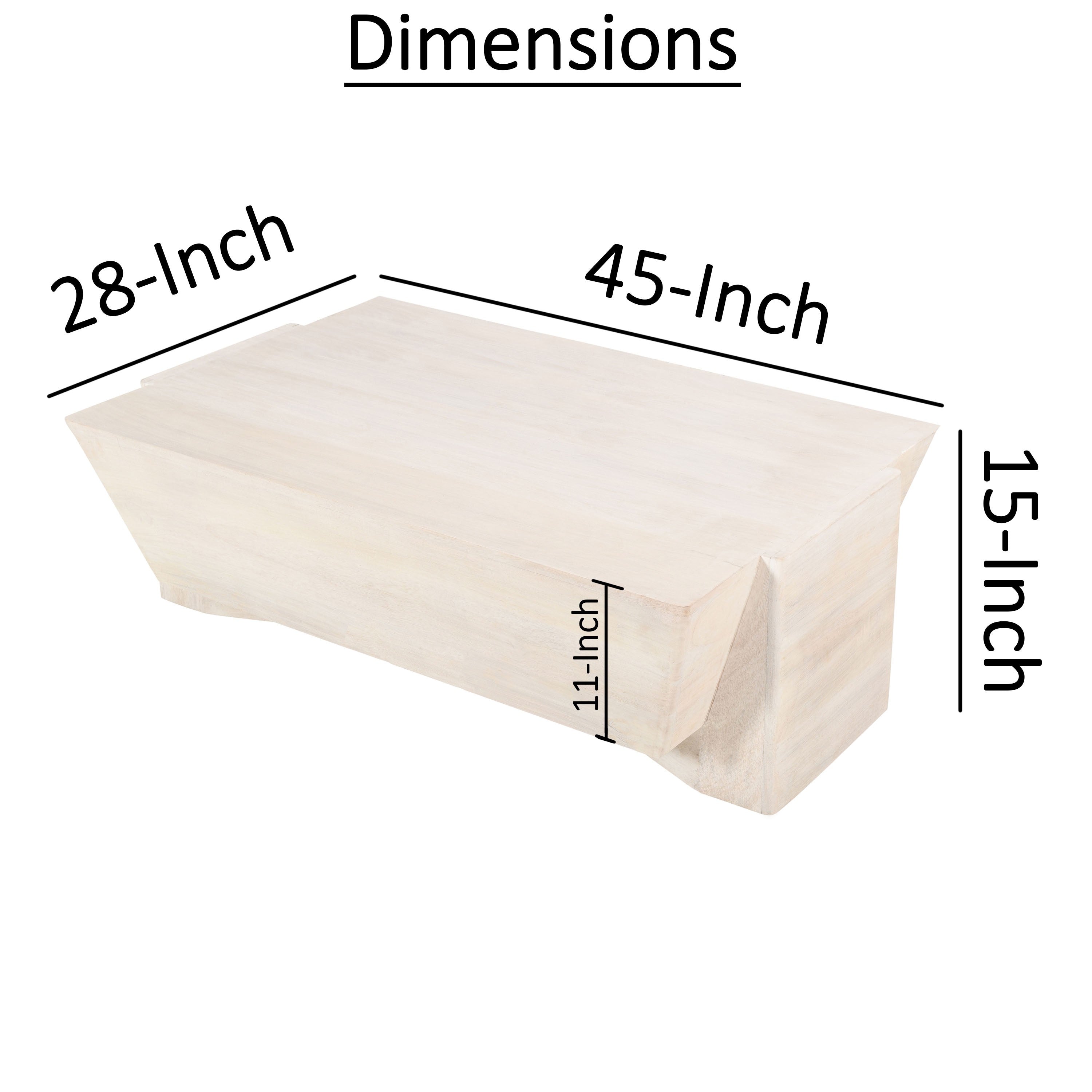 The Urban Port Joanie Coffee Table | 45" Rectangular Biscotti White Handcrafted Mango Wood | Solid Asymmetric Base