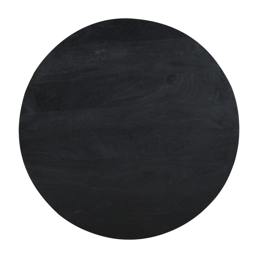 The Urban Port Montoya Coffee Table | 34" Round Black Top | Brown Mango Wood Fluted Plinth Base