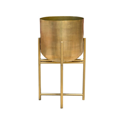 The Urban Port Aira Set of 2 Planters | 19, 22" Tall | Foldable Metal Stand | Antique Brass Finish