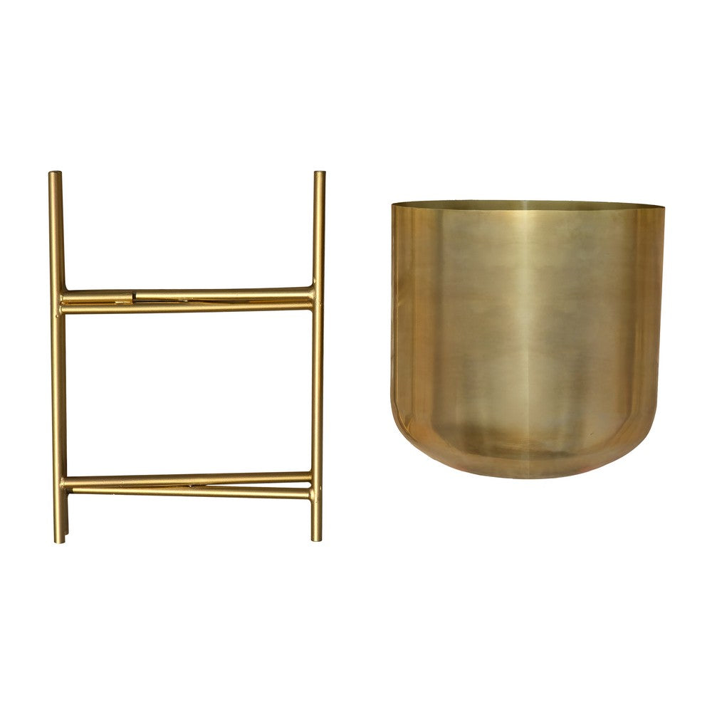The Urban Port Aira Set of 2 Planters | 19, 22" Tall | Foldable Metal Stand | Antique Brass Finish