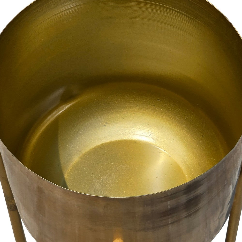The Urban Port Aira Set of 2 Planters | 19, 22" Tall | Foldable Metal Stand | Antique Brass Finish