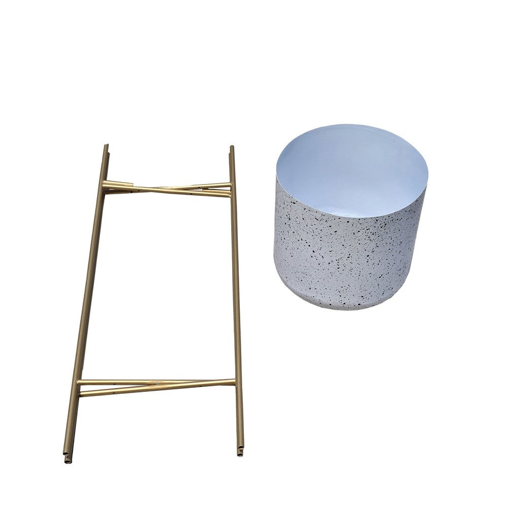 The Urban Port Aira Set of 2 Planters | 20, 22" Tall | Gold Foldable Metal Stand | White Speckled Pattern