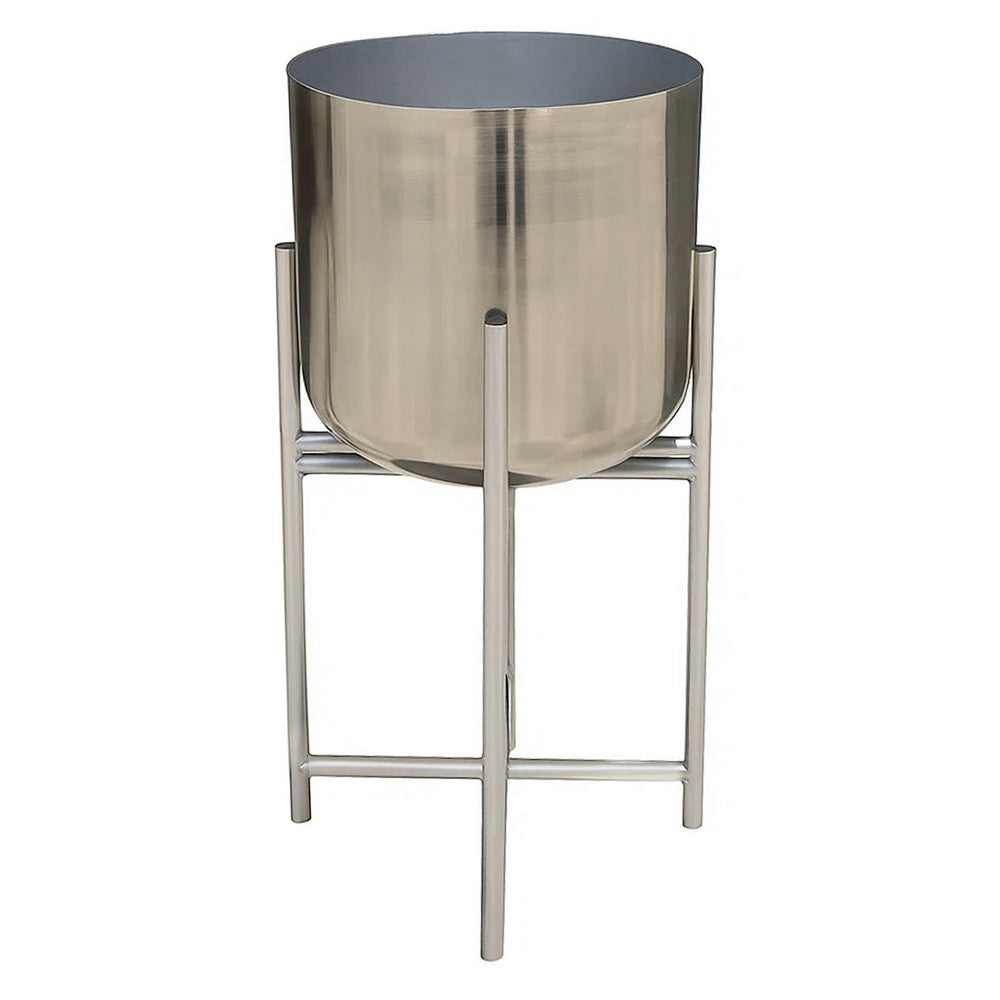 The Urban Port Aira Set of 2 Planters | 19, 22" Tall | Foldable Iron Stand | Nickel Finish