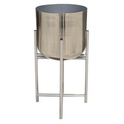 The Urban Port Aira Set of 2 Planters | 19, 22" Tall | Foldable Iron Stand | Nickel Finish