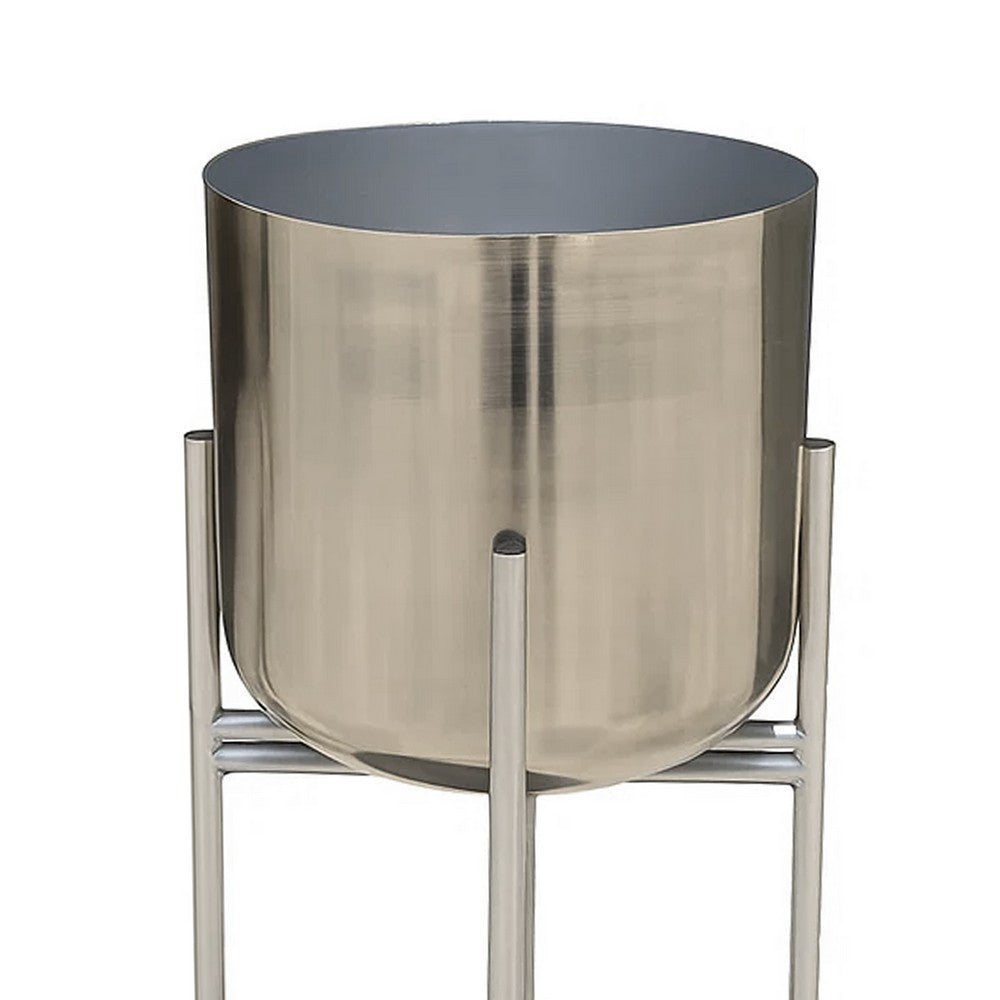 The Urban Port Aira Set of 2 Planters | 19, 22" Tall | Foldable Iron Stand | Nickel Finish