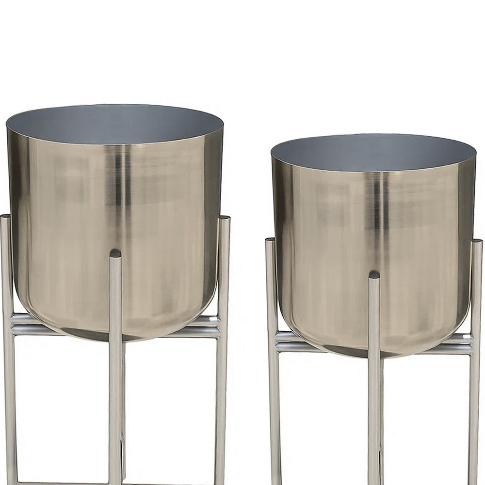 The Urban Port Aira Set of 2 Planters | 19, 22" Tall | Foldable Iron Stand | Nickel Finish