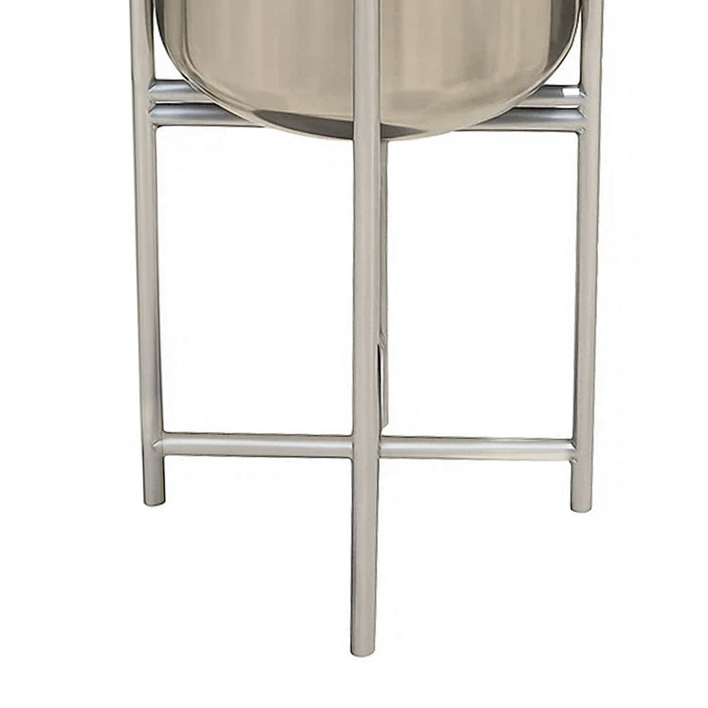 The Urban Port Aira Set of 2 Planters | 19, 22" Tall | Foldable Iron Stand | Nickel Finish