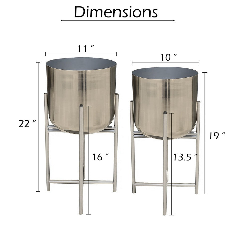 The Urban Port Aira Set of 2 Planters | 19, 22" Tall | Foldable Iron Stand | Nickel Finish