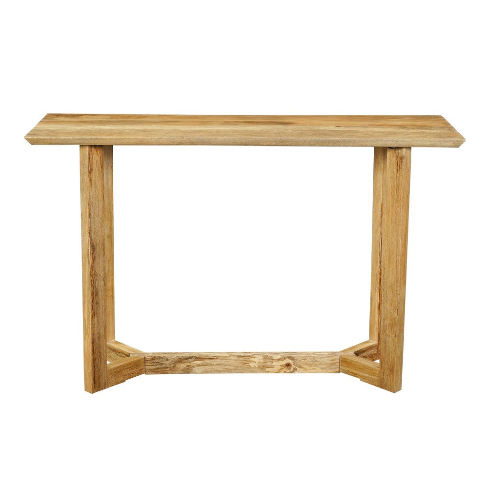 The Urban Port Nina Console Table | 48" Rectangular Top | Open Frame with Trestle Base | Natural Brown Mango Wood