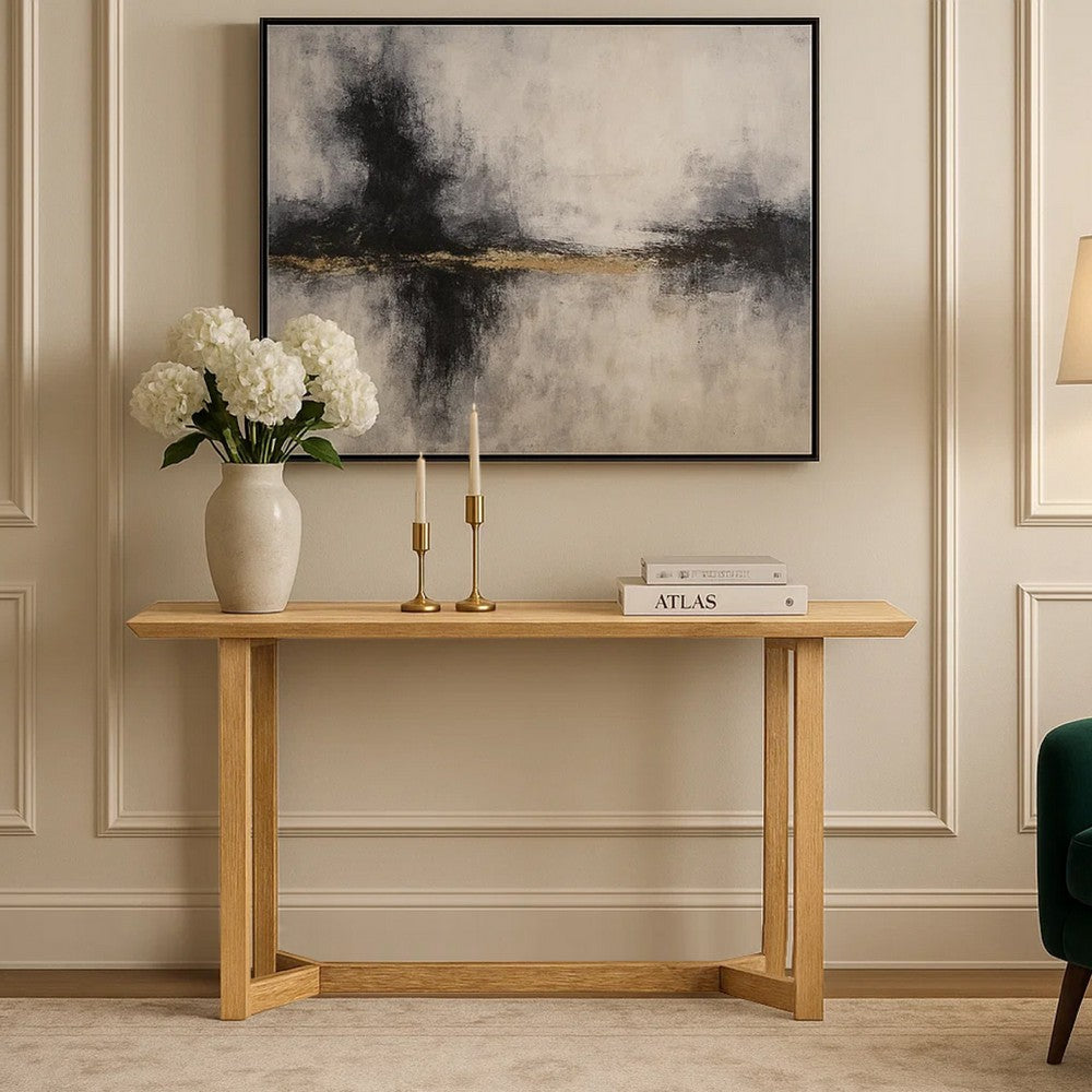 The Urban Port Nina Console Table | 48" Rectangular Top | Open Frame with Trestle Base | Natural Brown Mango Wood