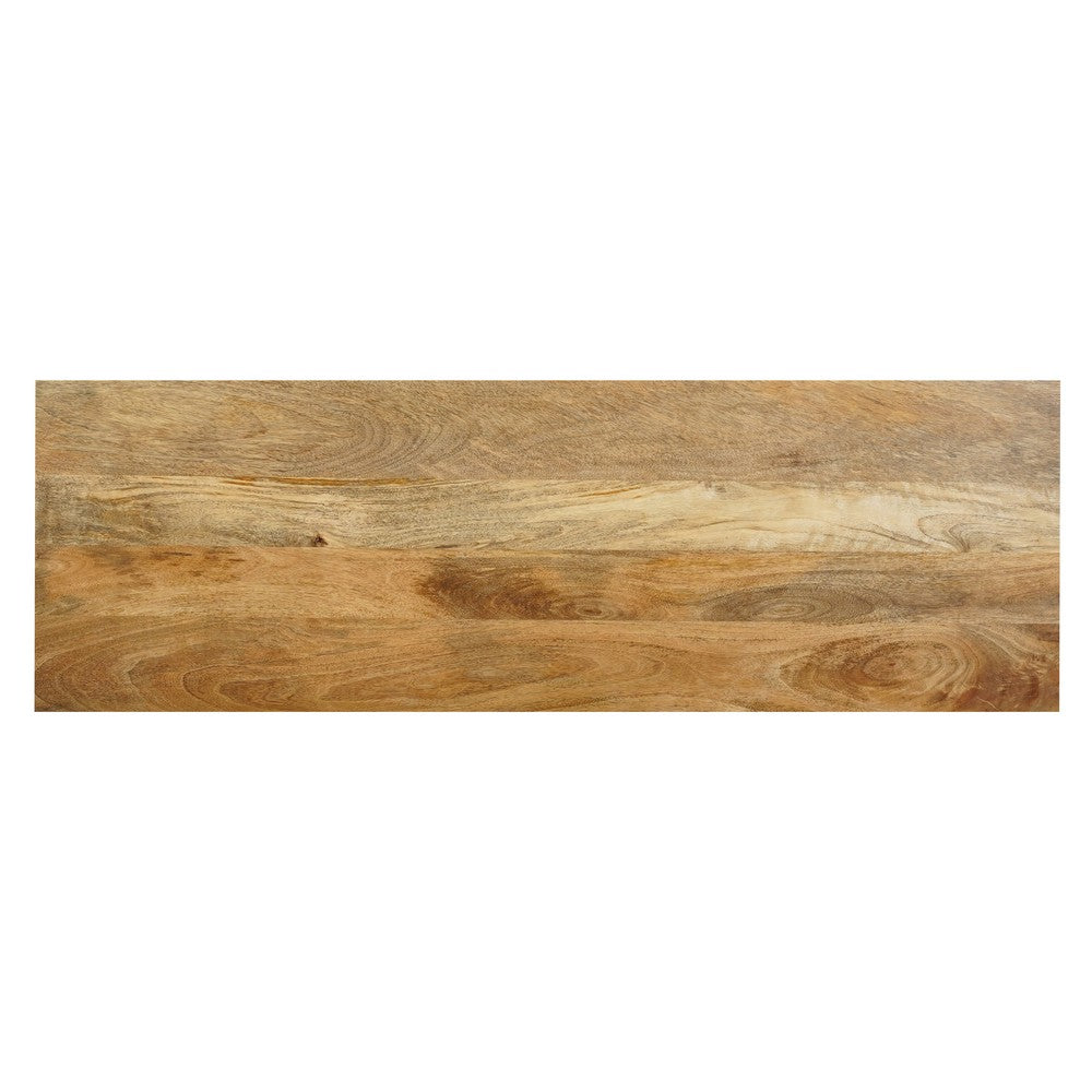The Urban Port Nina Console Table | 48" Rectangular Top | Open Frame with Trestle Base | Natural Brown Mango Wood