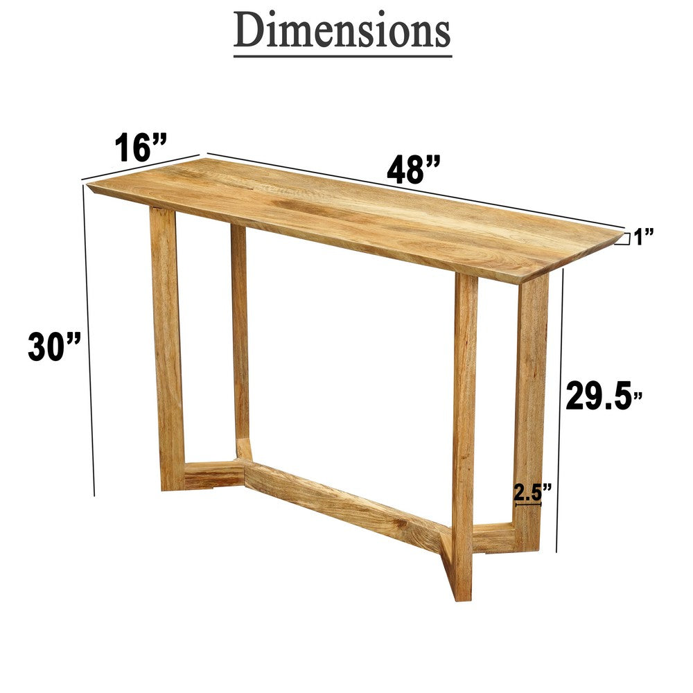 The Urban Port Nina Console Table | 48" Rectangular Top | Open Frame with Trestle Base | Natural Brown Mango Wood