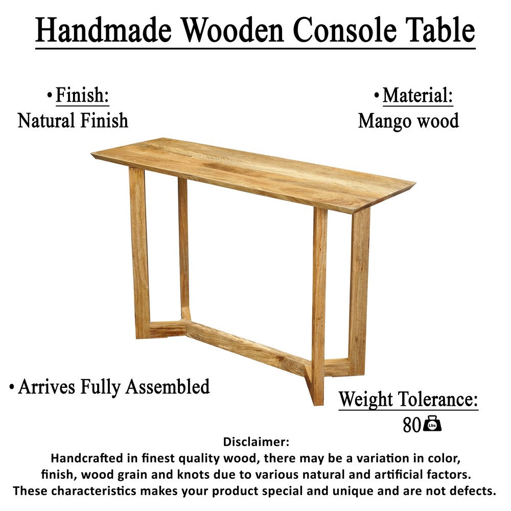 The Urban Port Nina Console Table | 48" Rectangular Top | Open Frame with Trestle Base | Natural Brown Mango Wood