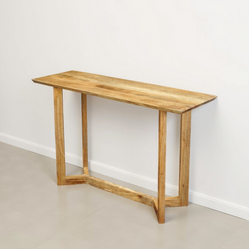 The Urban Port Nina Console Table | 48" Rectangular Top | Open Frame with Trestle Base | Natural Brown Mango Wood