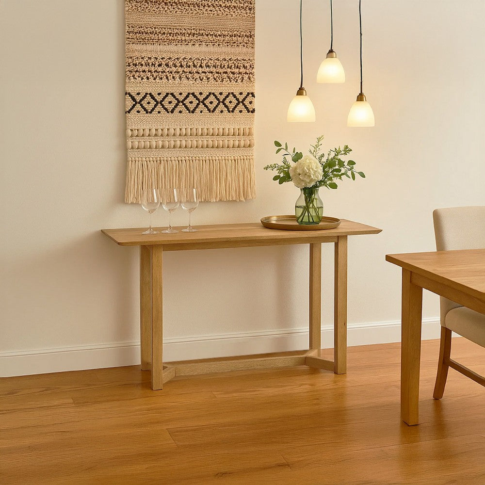 The Urban Port Nina Console Table | 48" Rectangular Top | Open Frame with Trestle Base | Natural Brown Mango Wood