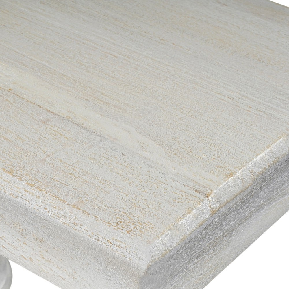 The Urban Port Sofa Console Table, 42 Inch Top, Sandlasted Washed White Mango Wood, Turned Pillar Legs