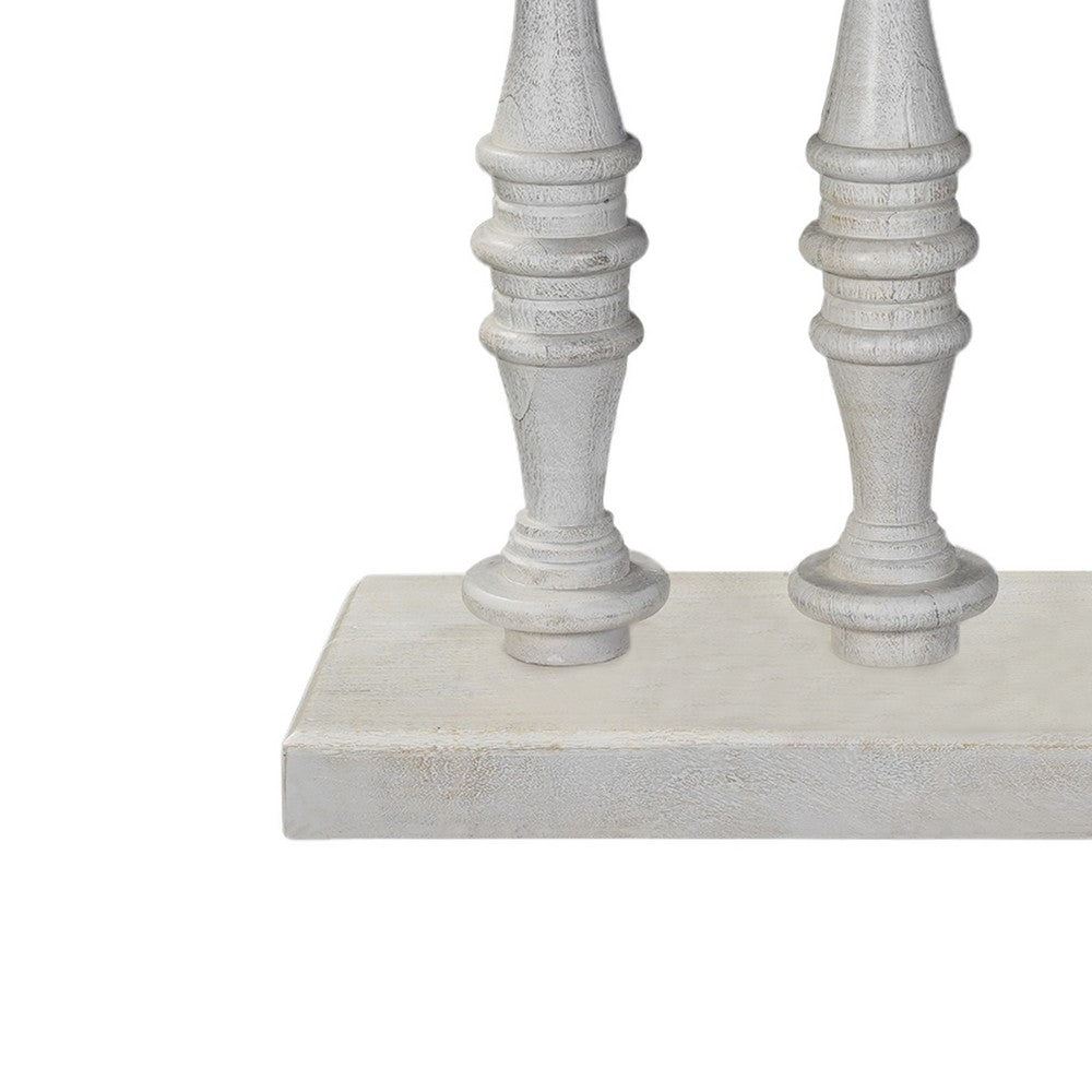 The Urban Port Sofa Console Table, 42 Inch Top, Sandlasted Washed White Mango Wood, Turned Pillar Legs