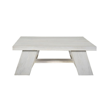 The Urban Port Aya 40" Square Coffee Table | Biscotti White Mango Wood | Bold Angled Legs