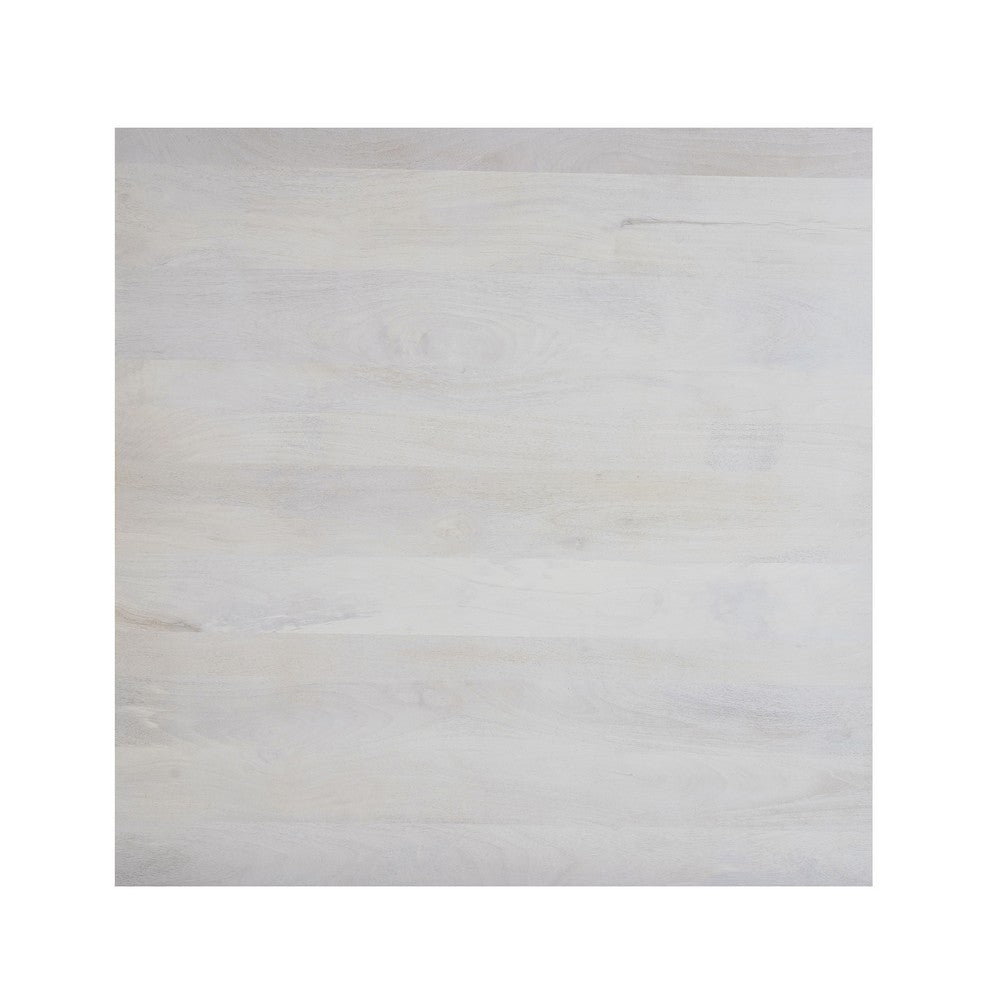 The Urban Port Aya 40" Square Coffee Table | Biscotti White Mango Wood | Bold Angled Legs