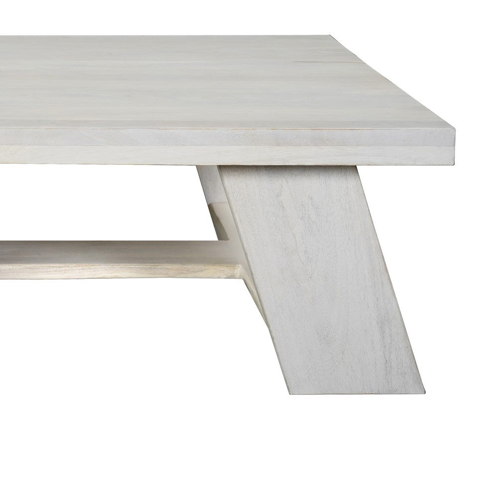 The Urban Port Aya 40" Square Coffee Table | Biscotti White Mango Wood | Bold Angled Legs