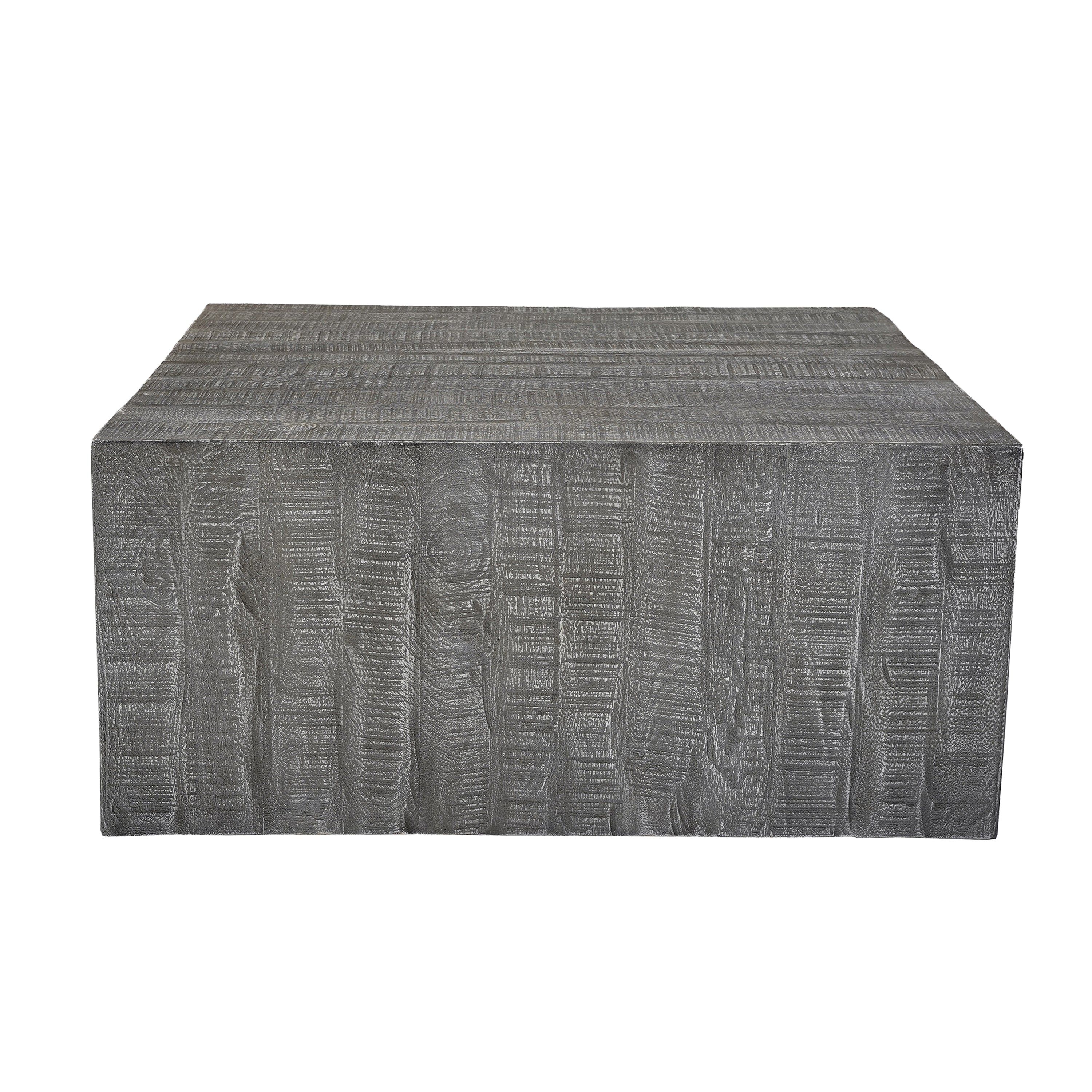 The Urban Port Rydan Coffee Table | 33 Inch Square Block Top | Sandblasted Gray Mango Wood