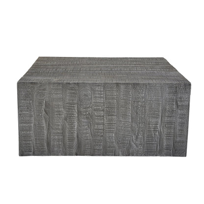 The Urban Port Rydan Coffee Table | 33 Inch Square Block Top | Sandblasted Gray Mango Wood