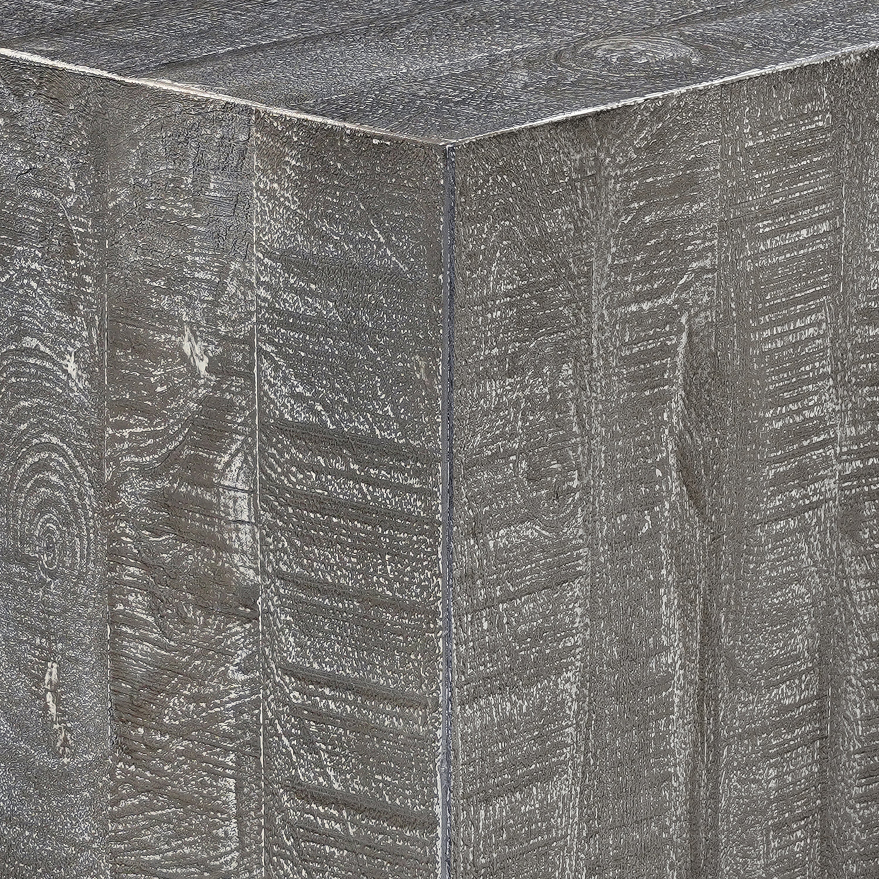 The Urban Port Rydan Coffee Table | 33 Inch Square Block Top | Sandblasted Gray Mango Wood