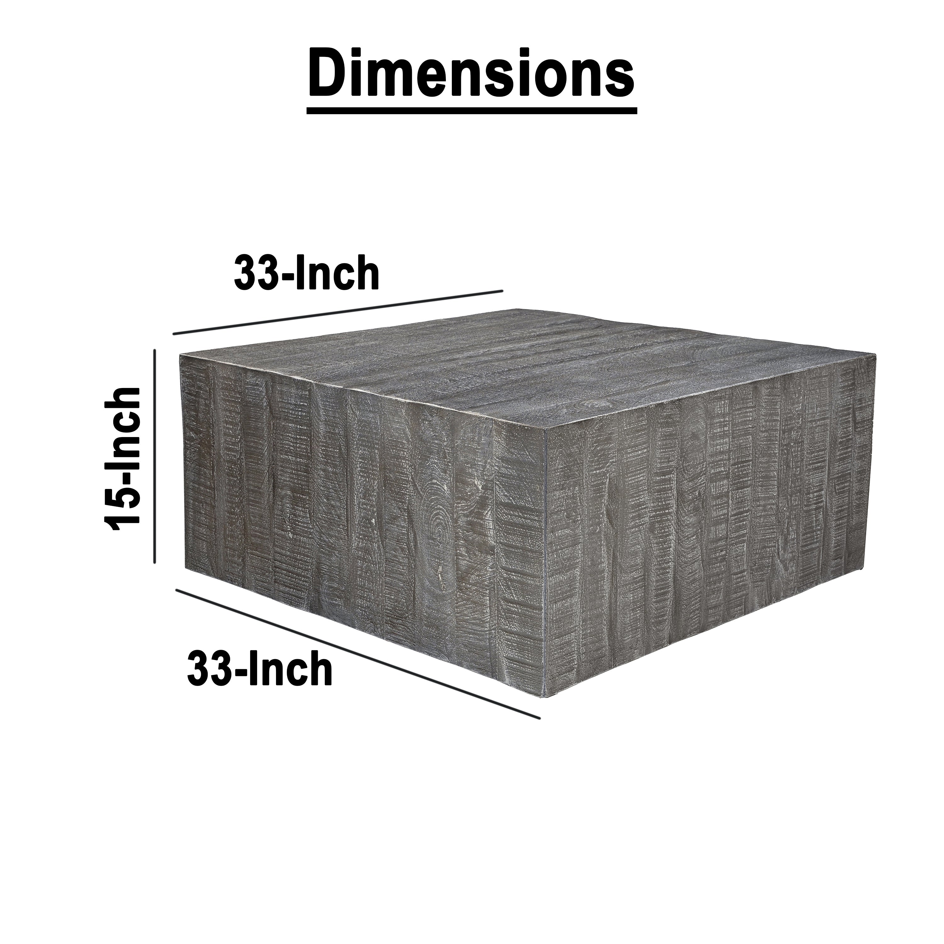 The Urban Port Rydan Coffee Table | 33 Inch Square Block Top | Sandblasted Gray Mango Wood
