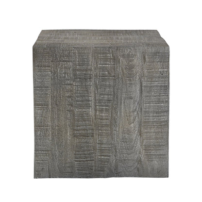 The Urban Port Rydan Side End Table | 19 Inch Square Block Top | Sandblasted Gray Mango Wood