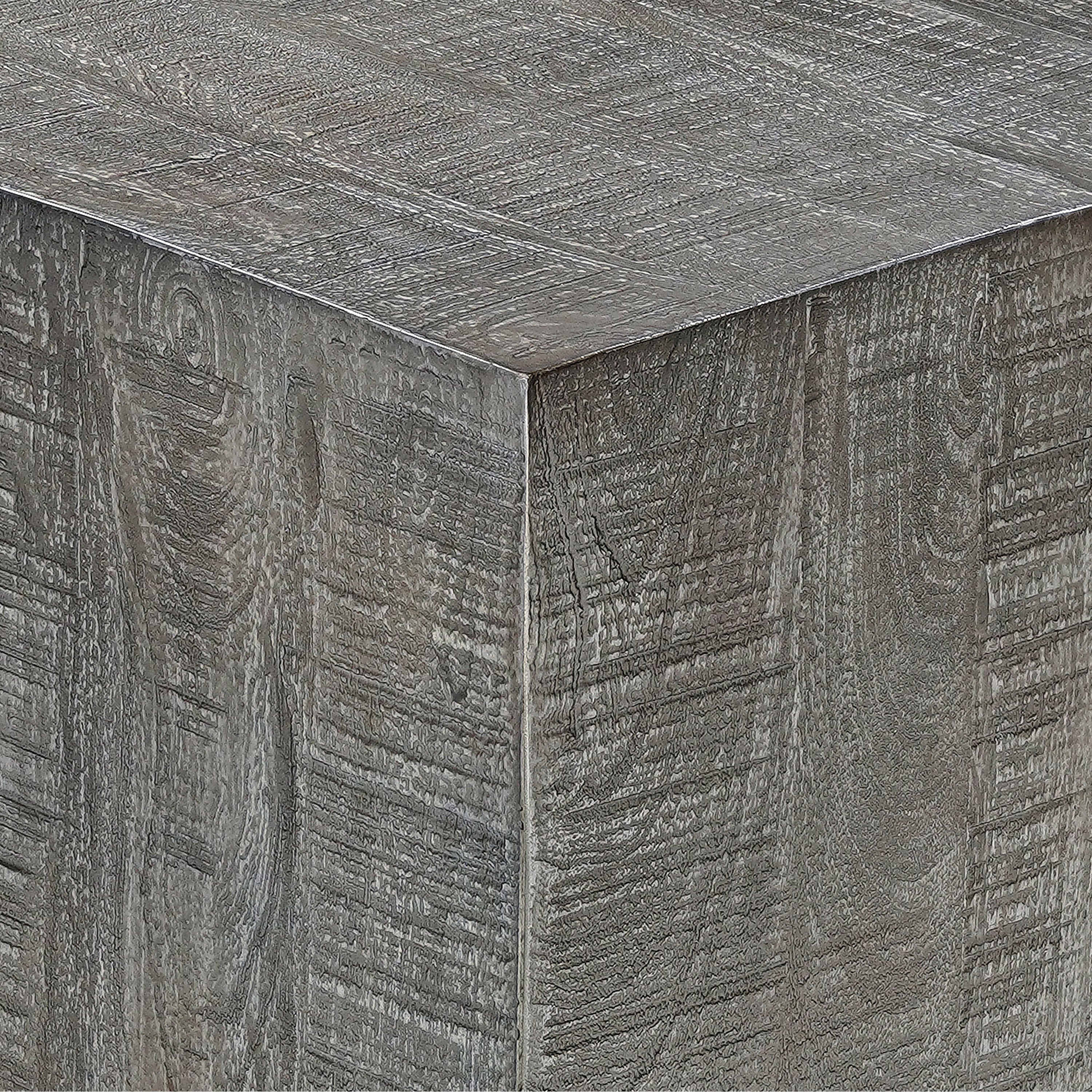 The Urban Port Rydan Side End Table | 19 Inch Square Block Top | Sandblasted Gray Mango Wood