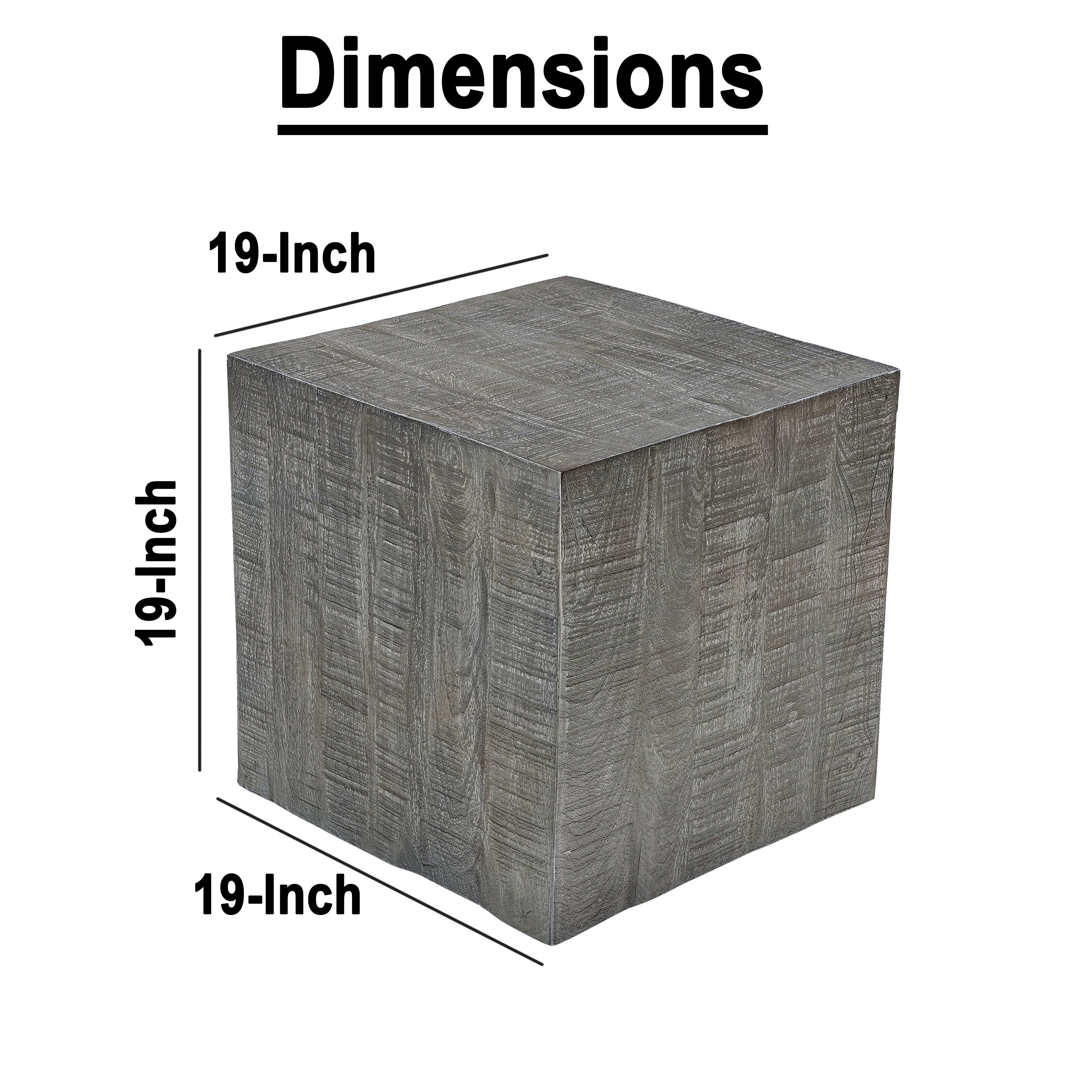 The Urban Port Rydan Side End Table | 19 Inch Square Block Top | Sandblasted Gray Mango Wood