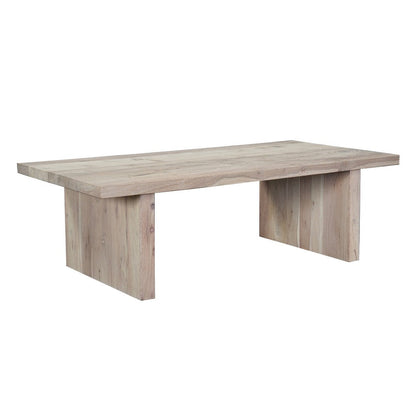 The Urban Port Nira Coffee Table | 48 Inch Rectangular Top | Handcrafted Washed White Acacia Wood | Panel Leg Base