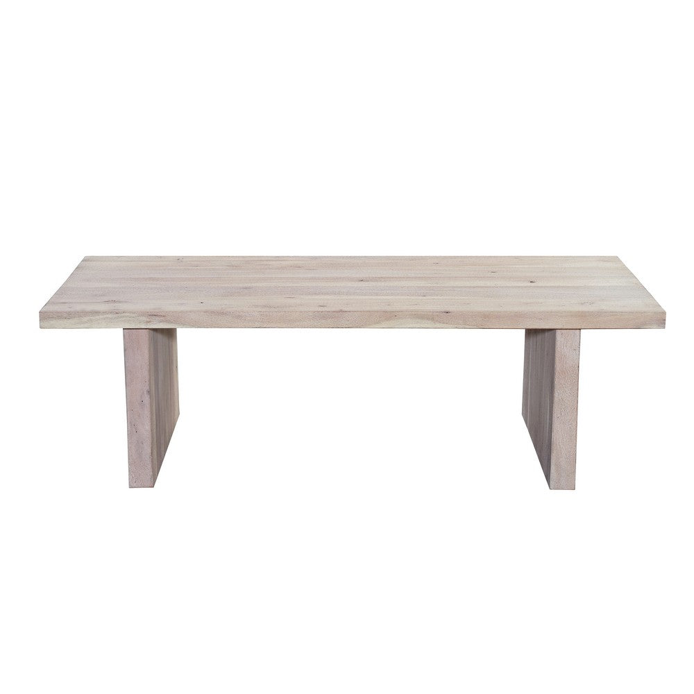 The Urban Port Nira Coffee Table | 48 Inch Rectangular Top | Handcrafted Washed White Acacia Wood | Panel Leg Base