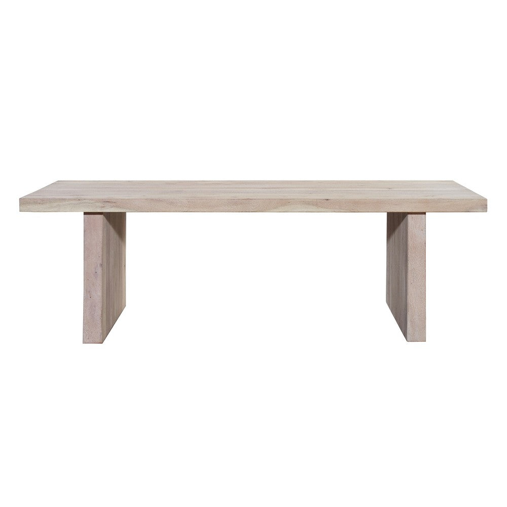 The Urban Port Nira Coffee Table | 48 Inch Rectangular Top | Handcrafted Washed White Acacia Wood | Panel Leg Base