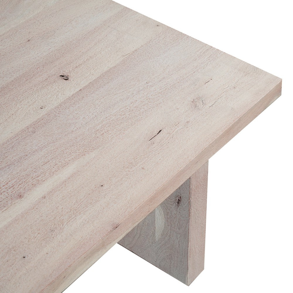 The Urban Port Nira Coffee Table | 48 Inch Rectangular Top | Handcrafted Washed White Acacia Wood | Panel Leg Base