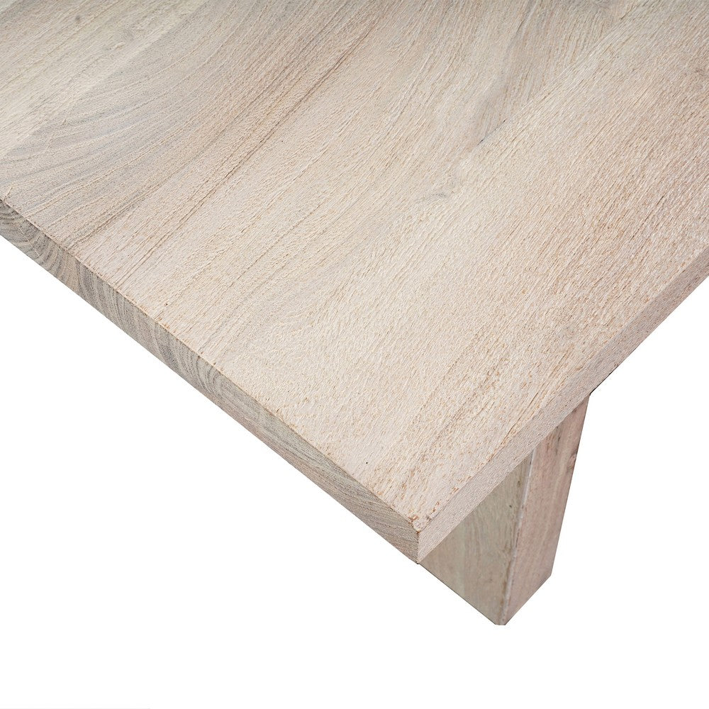 The Urban Port Nira Coffee Table | 48 Inch Rectangular Top | Handcrafted Washed White Acacia Wood | Panel Leg Base