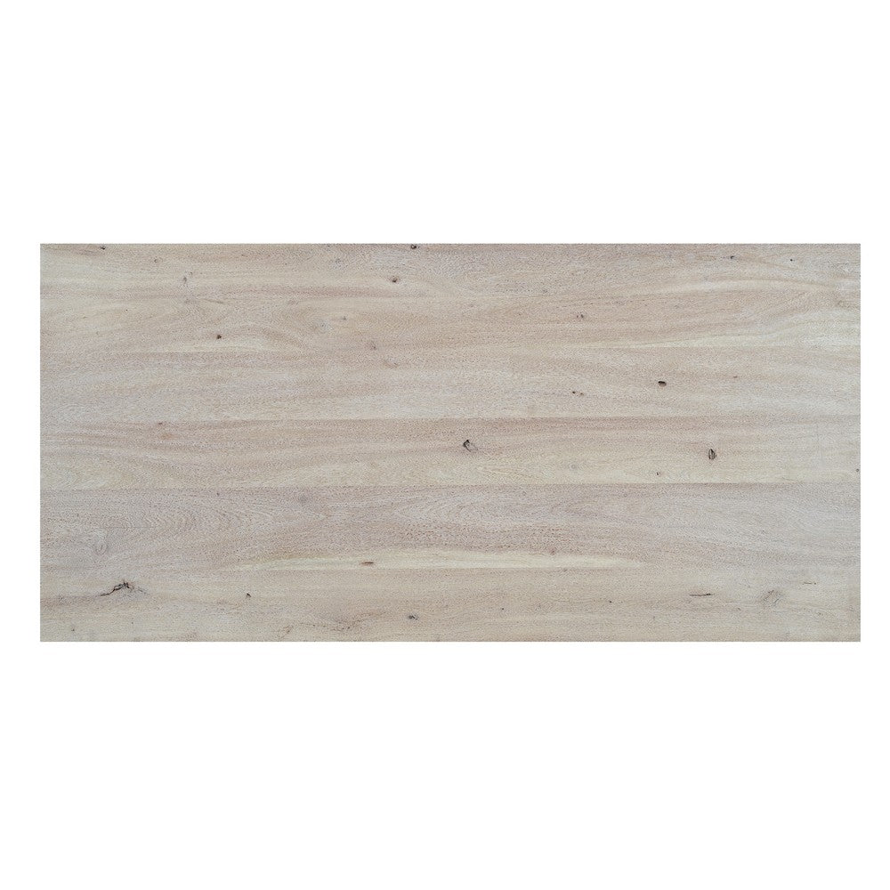 The Urban Port Nira Coffee Table | 48 Inch Rectangular Top | Handcrafted Washed White Acacia Wood | Panel Leg Base