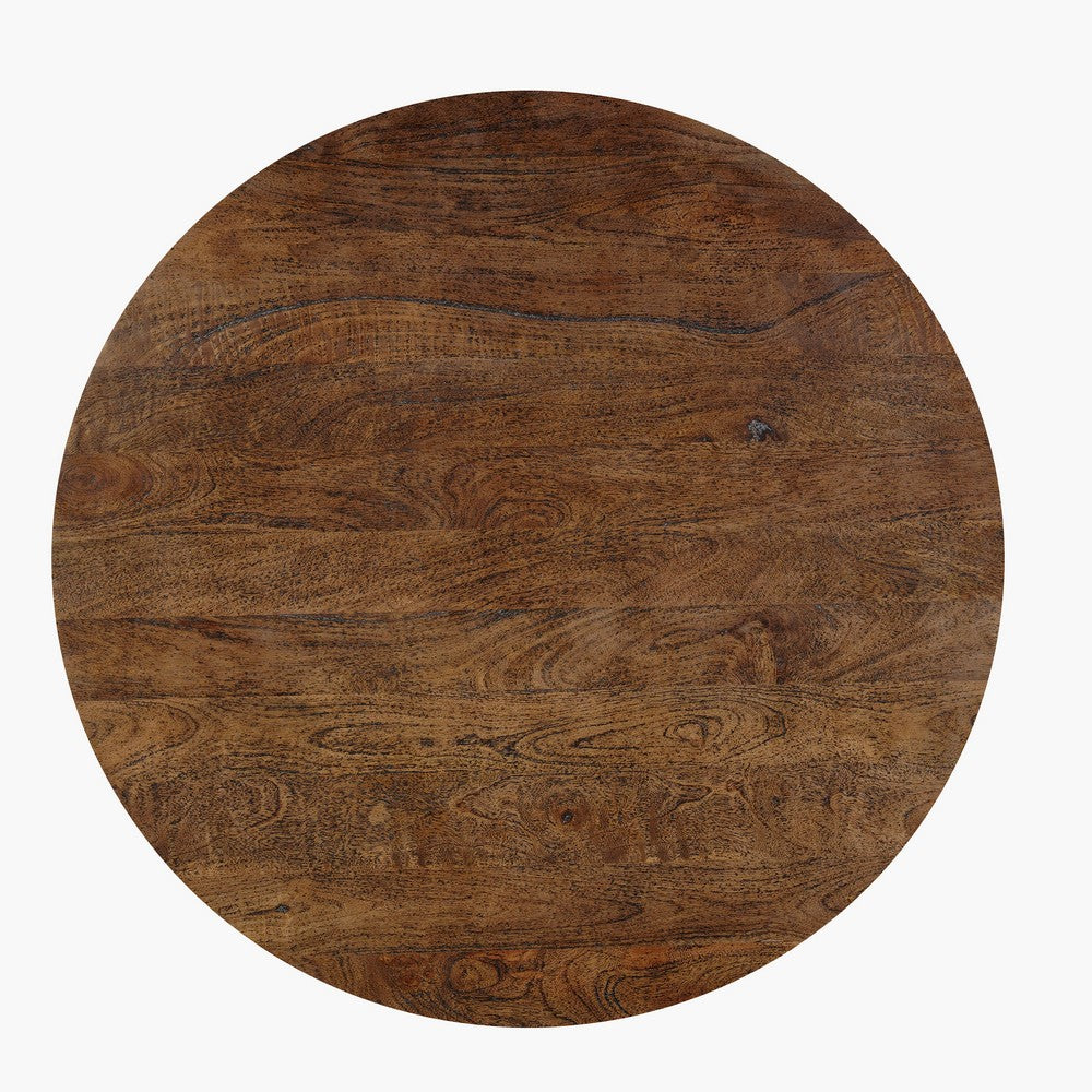 The Urban Port Arthur Coffee Table | 35.5" Round Top | Drum Shaped Sandblasted Walnut Brown Mango Wood