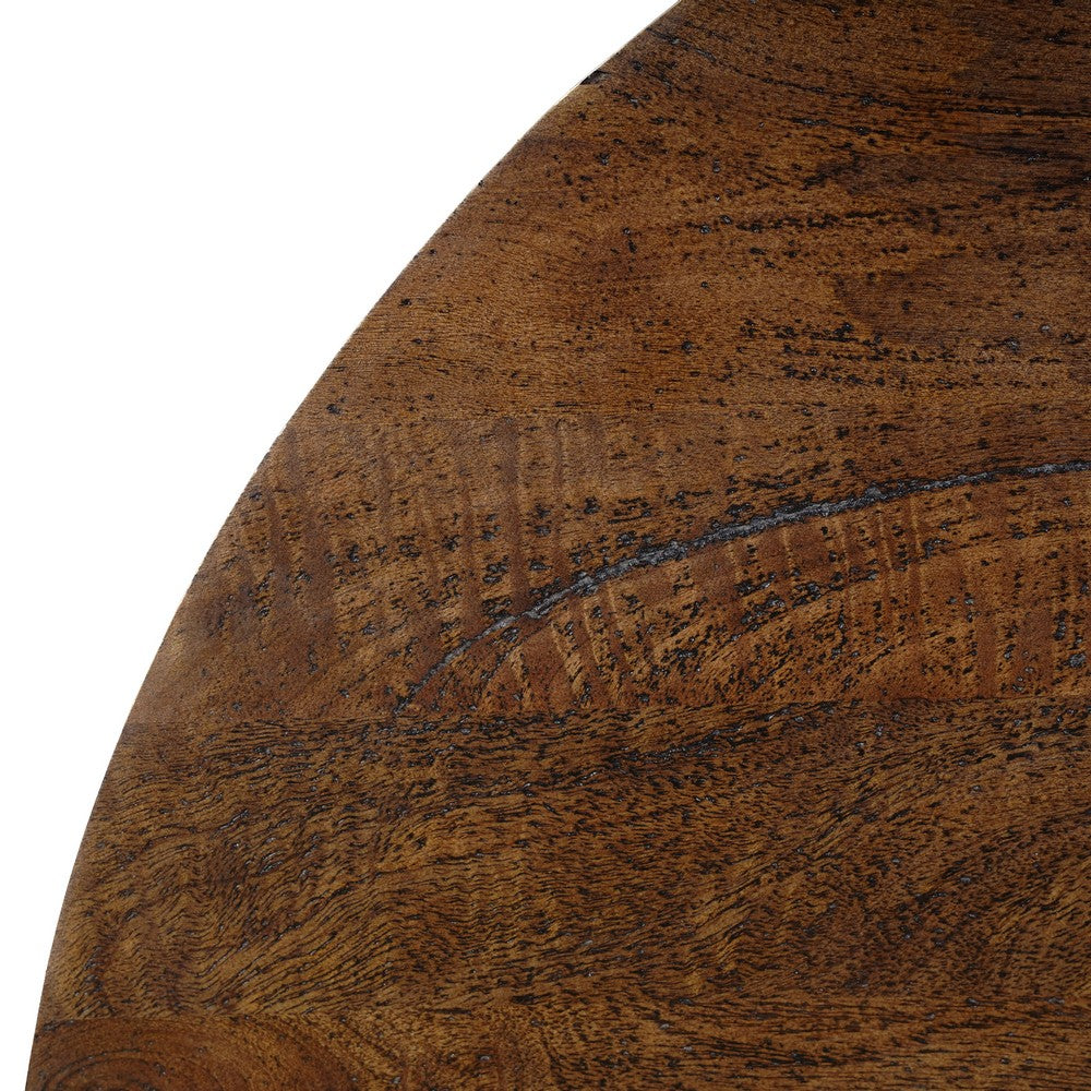 The Urban Port Arthur Coffee Table | 35.5" Round Top | Drum Shaped Sandblasted Walnut Brown Mango Wood